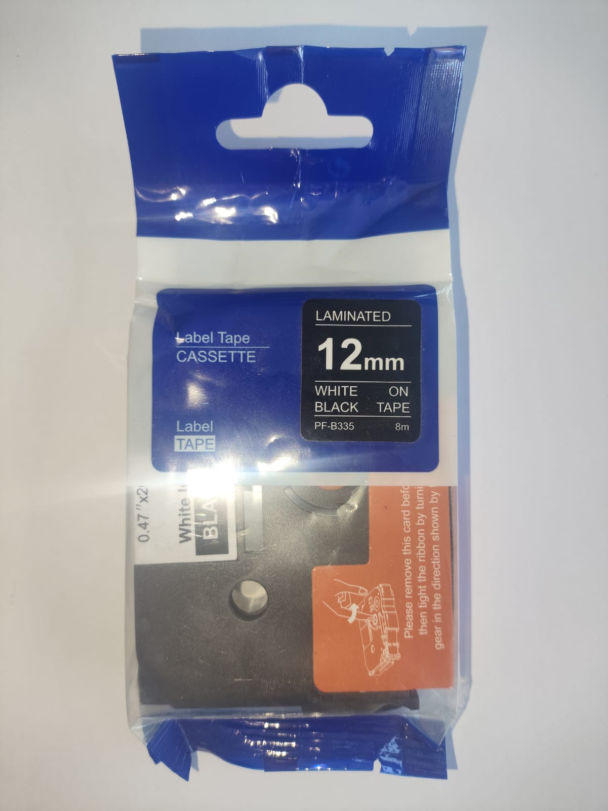 COMPATIBLE BROTHER TZ-335 TAPE - 12MM - WHITE ON BLACK - 8 METRES